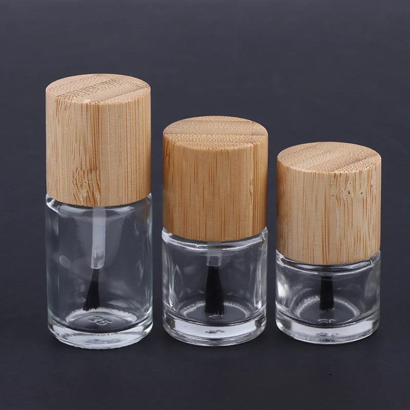 Glass Nail Oil Bottle Bamboo Lid | 5ml 10ml 15ml Refillable Nail Oil Bottle QXL