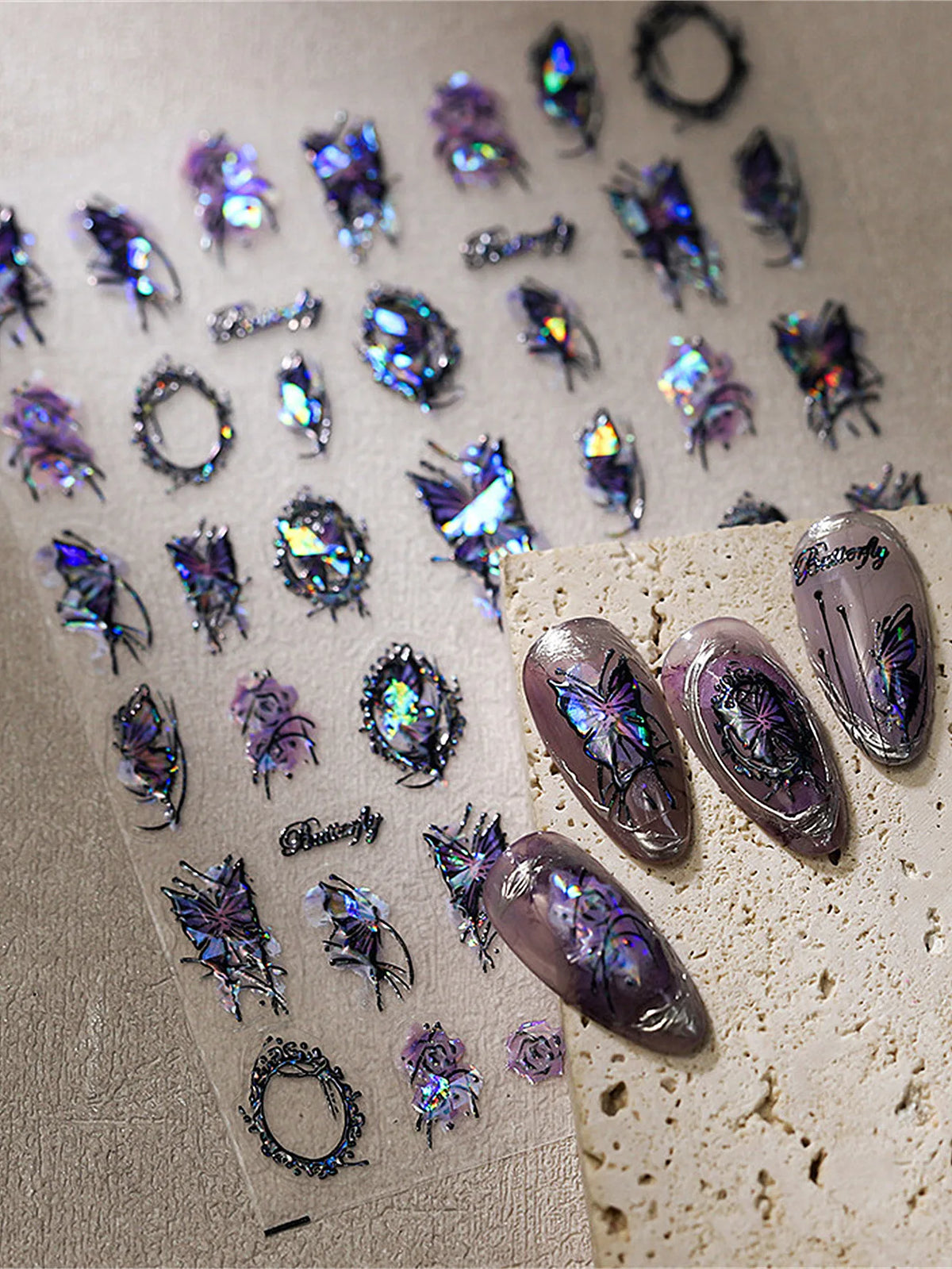 5D Gothic Black Butterfly Nail Art Stickers | Acrylic Decals Nail Art Stickers QXL