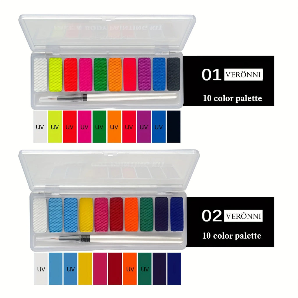 10-Color UV Neon Face & Body Paint Set | Glow Party Makeup Face & Body Paint QXL