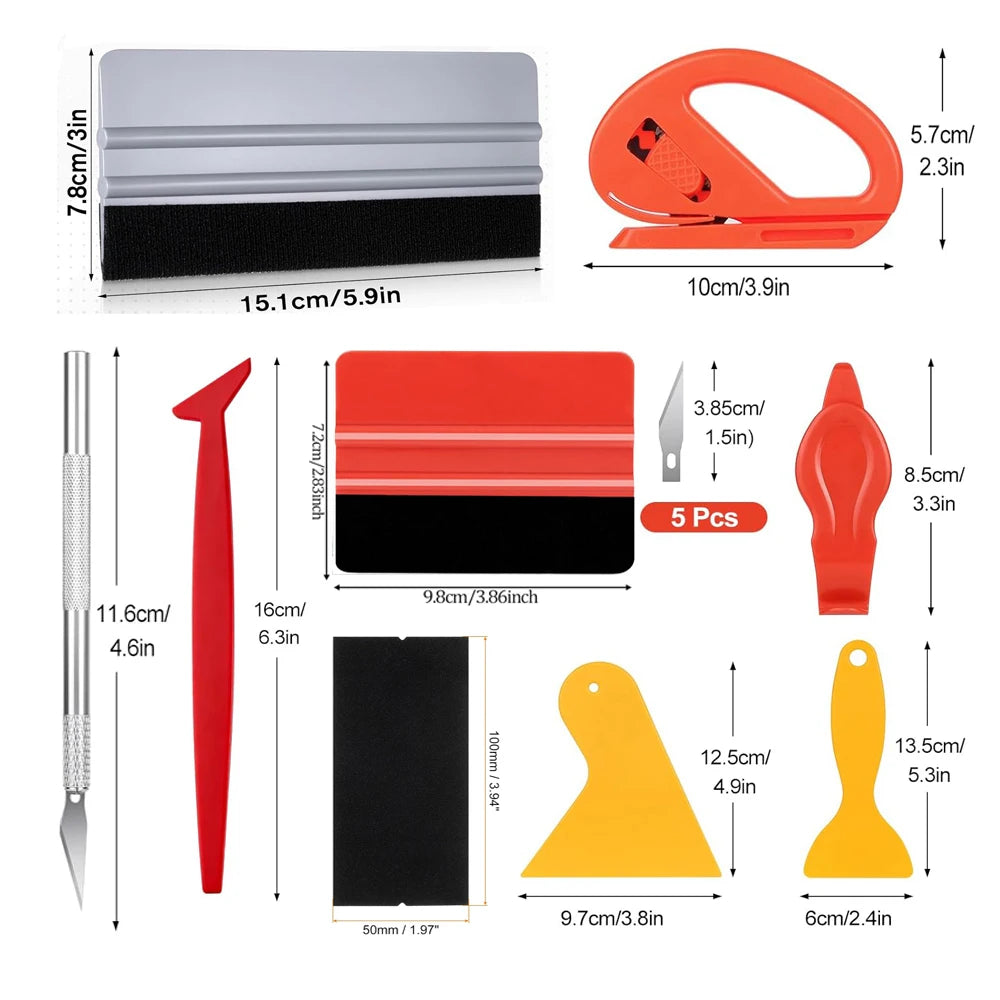 Vinyl Wrap Kit – Felt Squeegee, Trimmer & Bubble Smoother 8–15pc Vinyl Wrap Tool Kit QXL