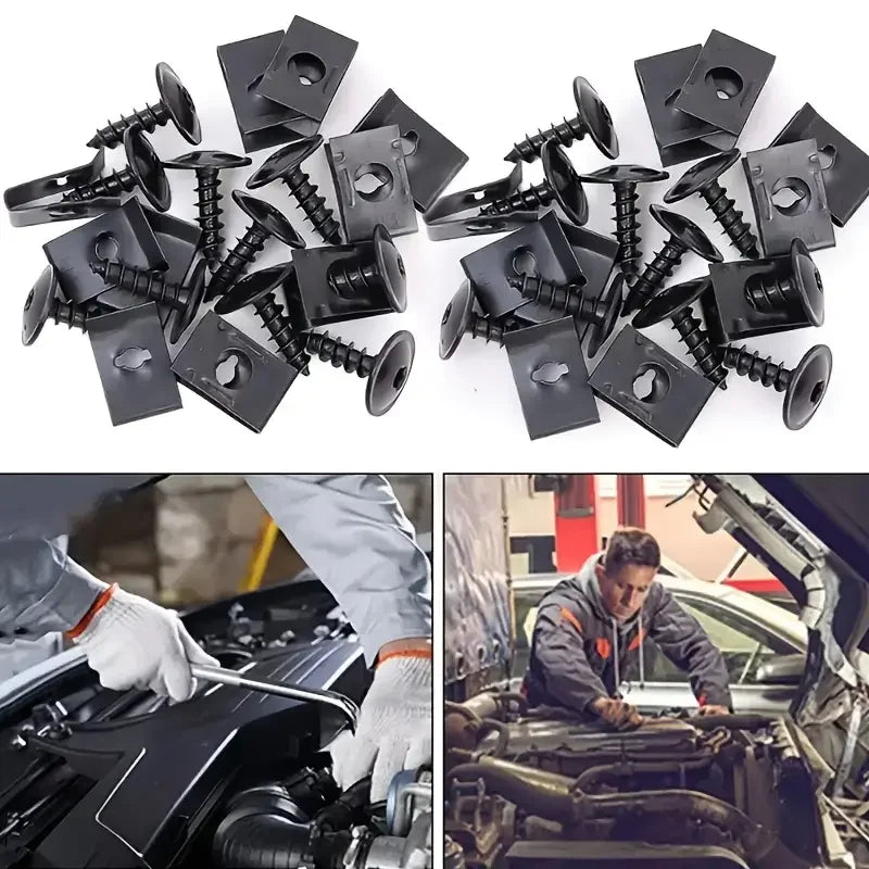 40-Pc Car Self-Tapping Screws, U-Clips & Metal Spacers Kit Auto Body Fasteners QXL