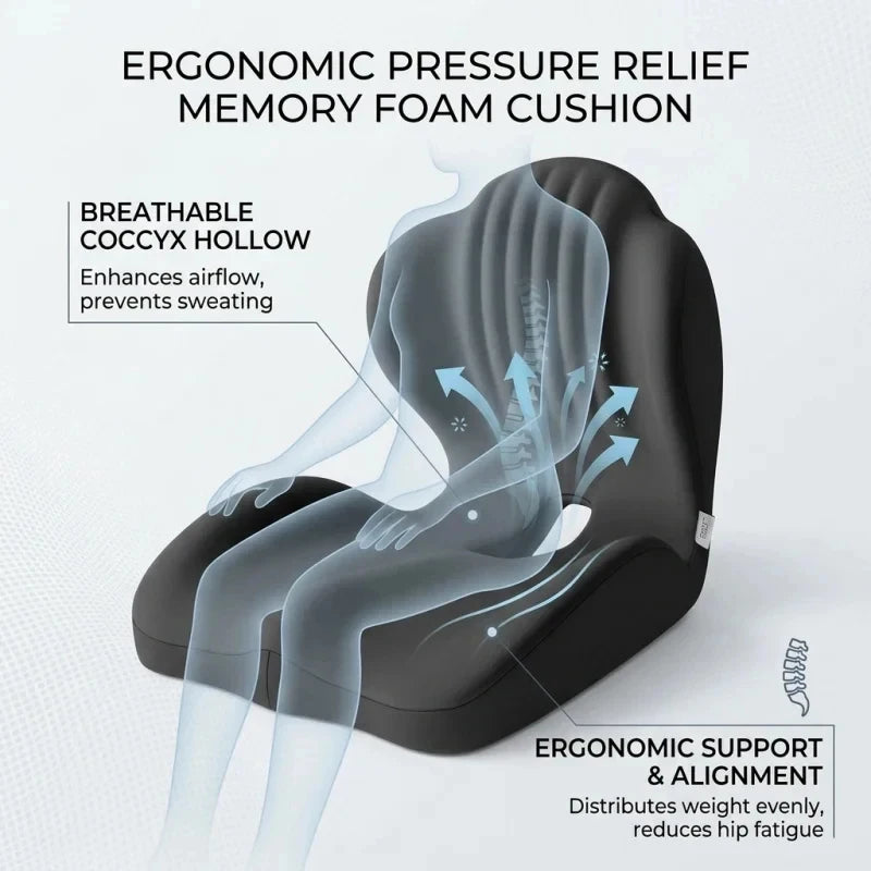 Memory Foam Seat Cushion & Lumbar Support Pillow Set | Office & Car Seat Cushion Set QXL