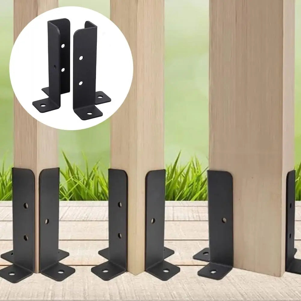 2-Pack 90° Corner Post Brackets | Black Galvanized Steel Fence Corner Post Brackets QXL