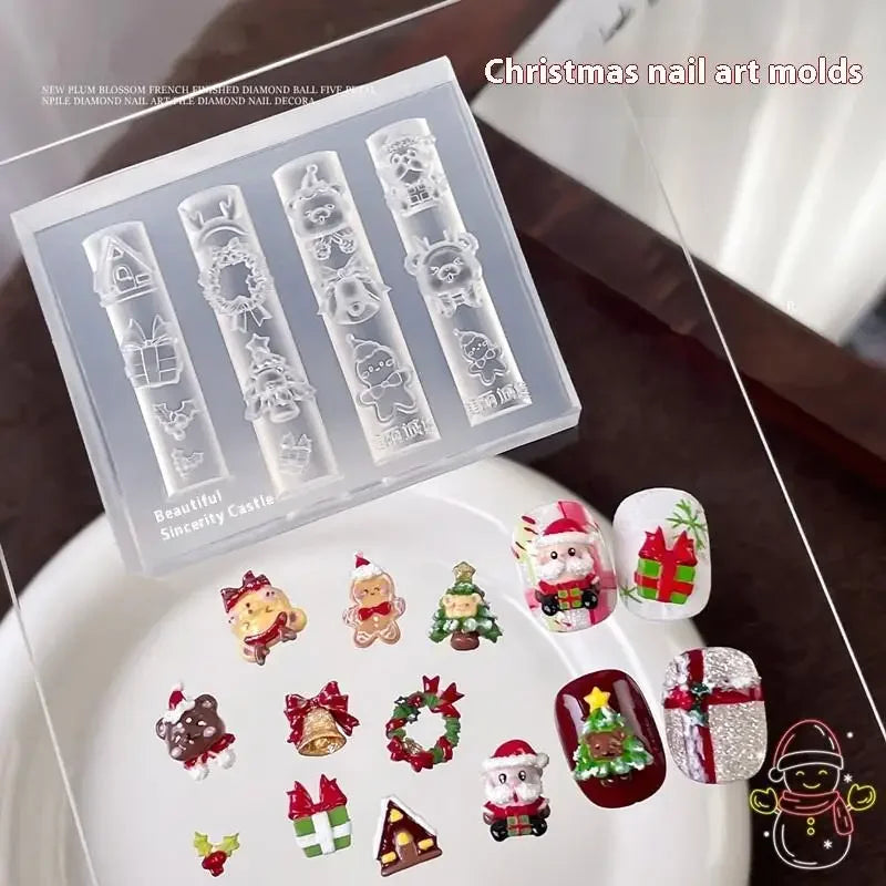 3D Christmas Silicone Nail Art Mold | Santa & Snowman DIY Silicone Nail Mold QXL