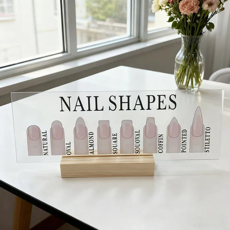 Acrylic Nail Shape Display Board with Wood Base | Salon Decor Nail Display Stand QXL