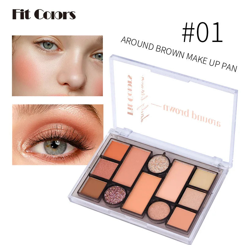 Fit Colors 12-Color Eyeshadow Palette | Matte & Shimmer Earthy Eyeshadow Palette QXL 01 13.7g