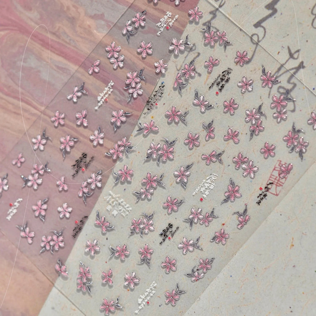 5D Cherry Blossom Nail Art Stickers | Pink Floral Decals Nail Art Stickers QXL