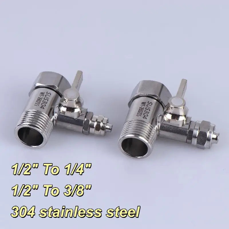 RO Feed Water Adapter 1/2 to 1/4 & 3/8" with Shut-Off Valve Water Filter Adapter QXL