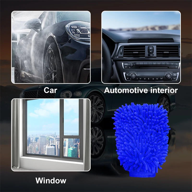 Chenille Car Wash Glove | Double-Sided Plush Detailing Mitt Car Wash Mitt QXL