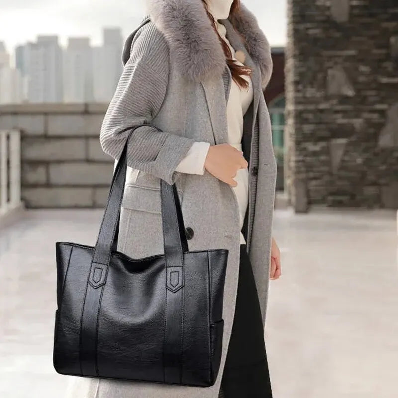 Women's Vintage PU Leather Large Tote Shoulder Crossbody Bag Leather Tote Bag QXL