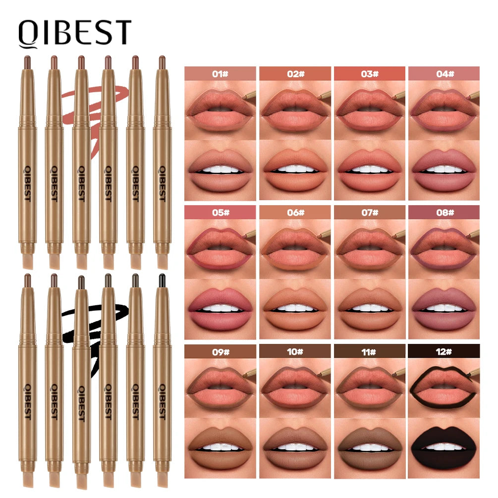 QiBest 2-in-1 Matte Lip Liner & Brush Pen | 12 Shades Lip Liner Pen QXL