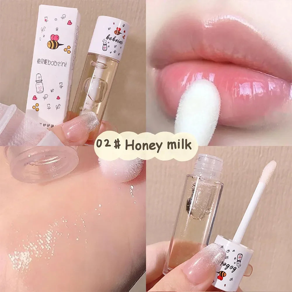 Peach Milk Lip Oil & Bee Lip Balm | Hydrating 5ml Lip Oil Balm QXL Honey milk