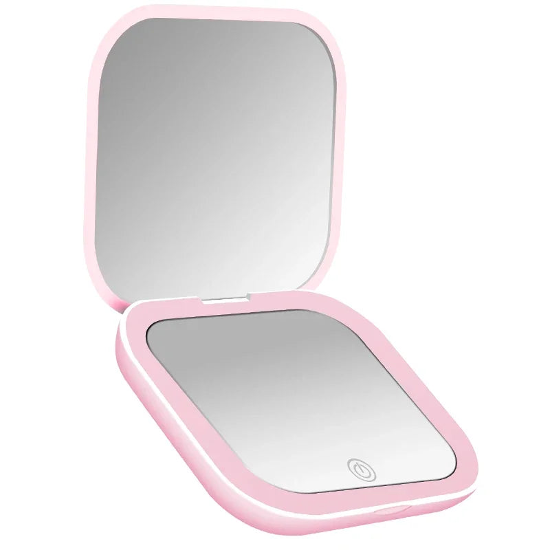Portable LED Makeup Mirror | Foldable 2X Magnifying Travel Mirror LED Makeup Mirror QXL Pink