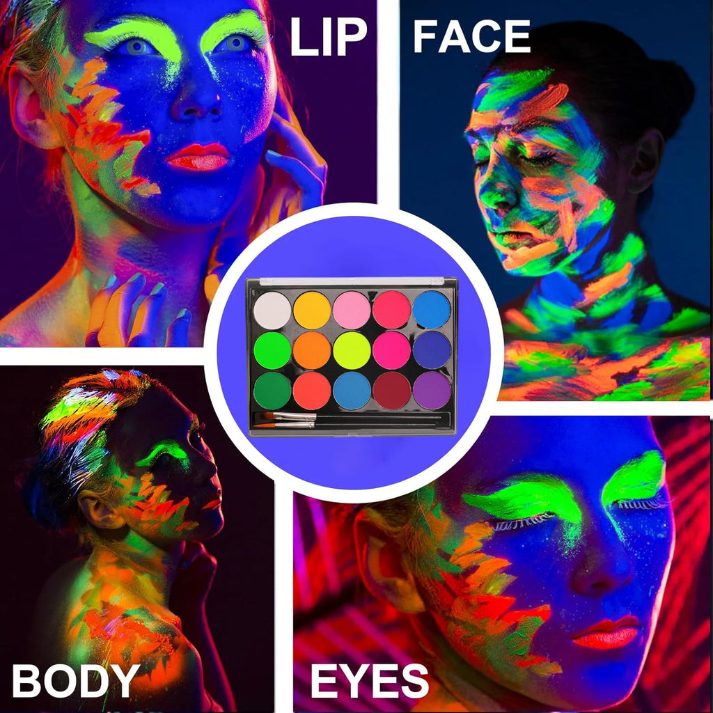 15-Color UV Fluorescent Water-Based Face & Body Paint Set UV Face & Body Paint QXL