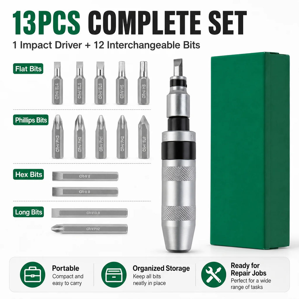 13-Pc Manual Impact Driver Set | CR-V S2 Steel Screwdriver Kit Manual Impact Driver QXL