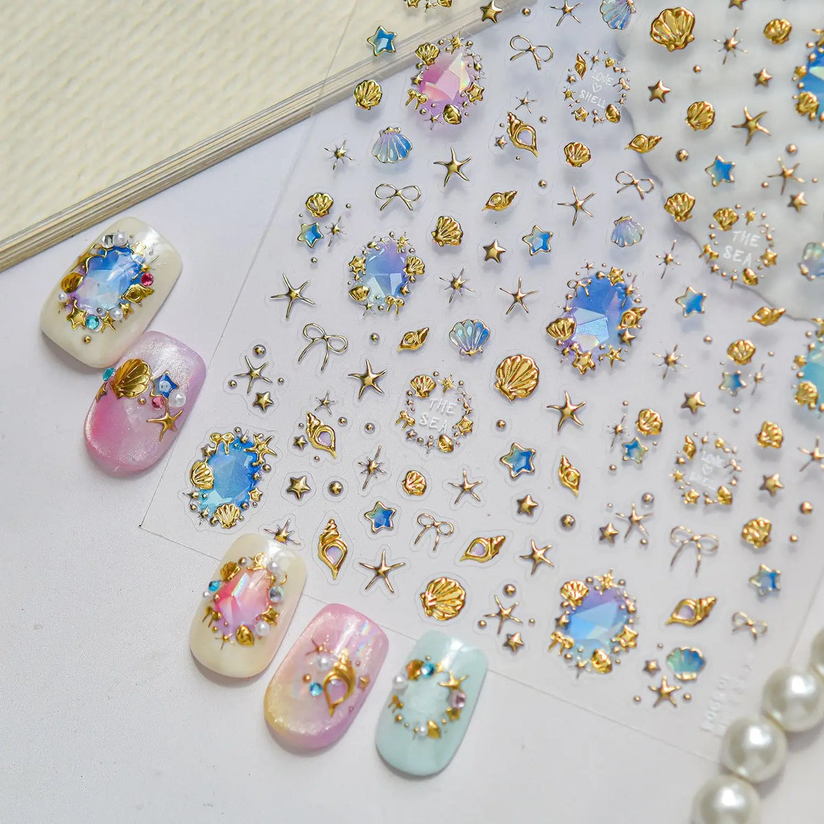 5D Iridescent Nail Stickers – Ocean Shell Starfish Decals Nail Art Stickers QXL