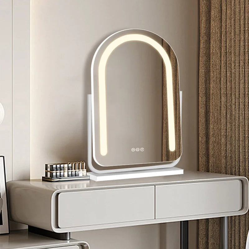 LED Desktop Vanity Mirror with Light | Metal Frame Makeup Mirror LED Vanity Mirror QXL