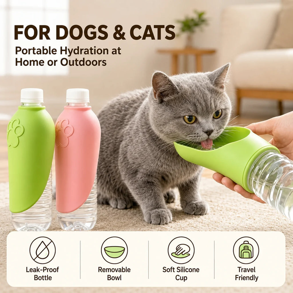 Portable Pet Travel Water Bottle with Foldable Bowl | Dog & Cat Pet Travel Water Bottle QXL