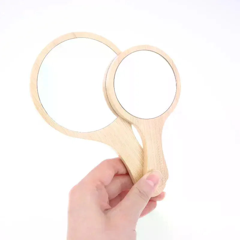 Portable Bamboo Handheld Makeup Mirror | Round Vanity Mirror Handheld Vanity Mirror QXL