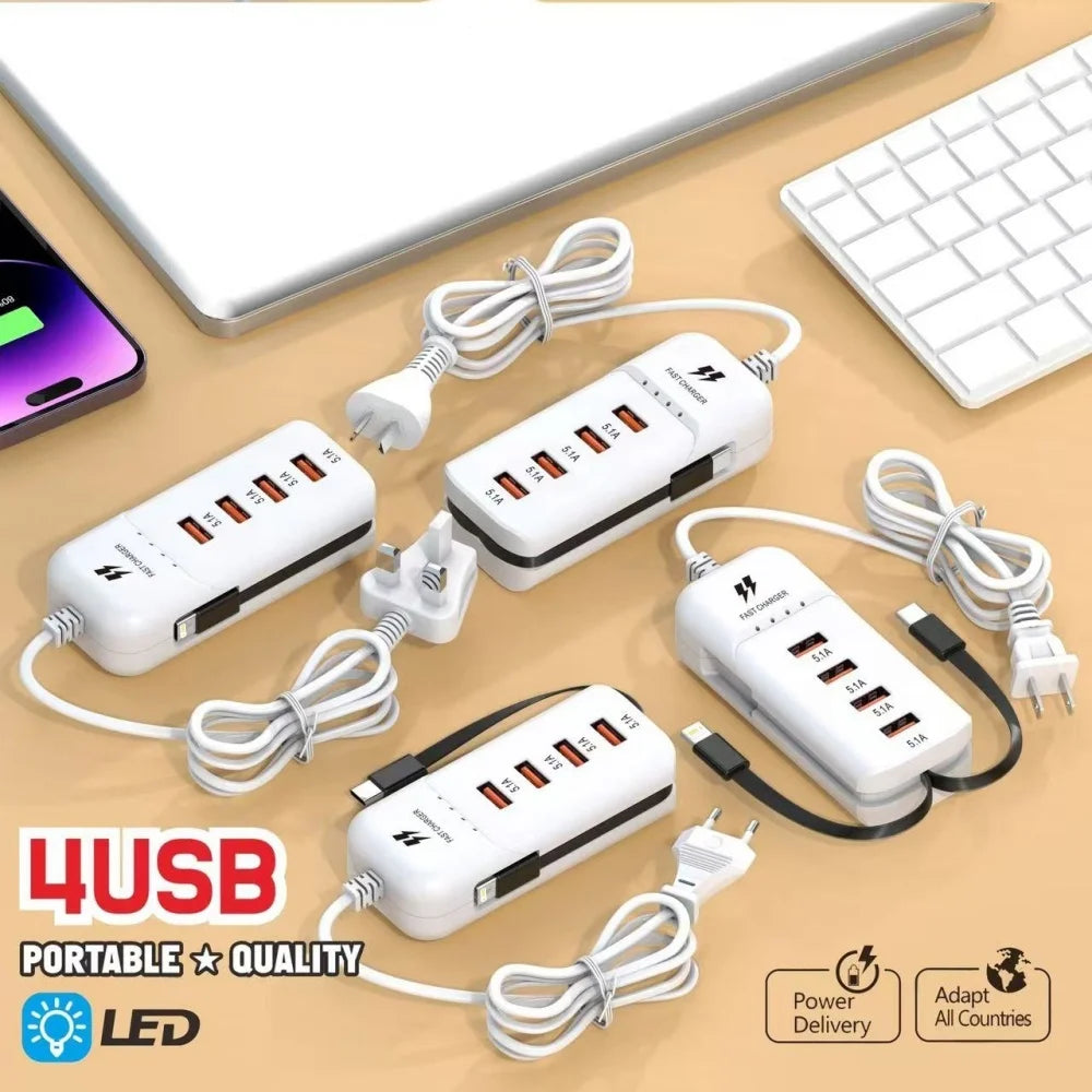 4-Port PD Fast Charger Wall Adapter | USB-C EU US UK Plug USB Wall Charger QXL