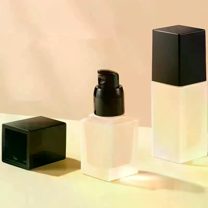 15/30ml Square Frosted Glass Pump Bottle | Refillable Foundation Glass Pump Bottle QXL
