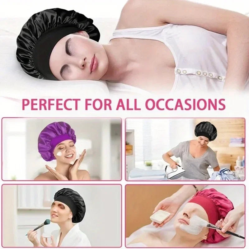Satin Sleep Cap with Wide Elastic Band | All Hair Types Satin Sleep Cap QXL