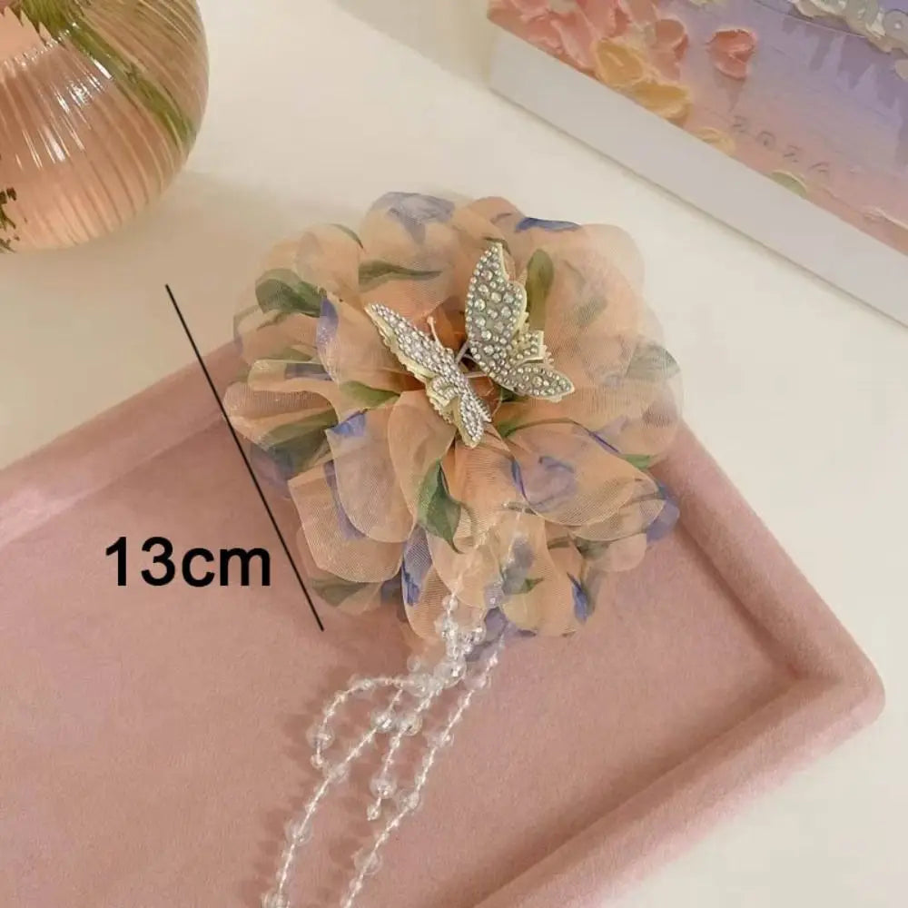 Flower Tassel Hair Claw Clip | Mesh Plastic Hairgrip Women Hair Claw Clip QXL