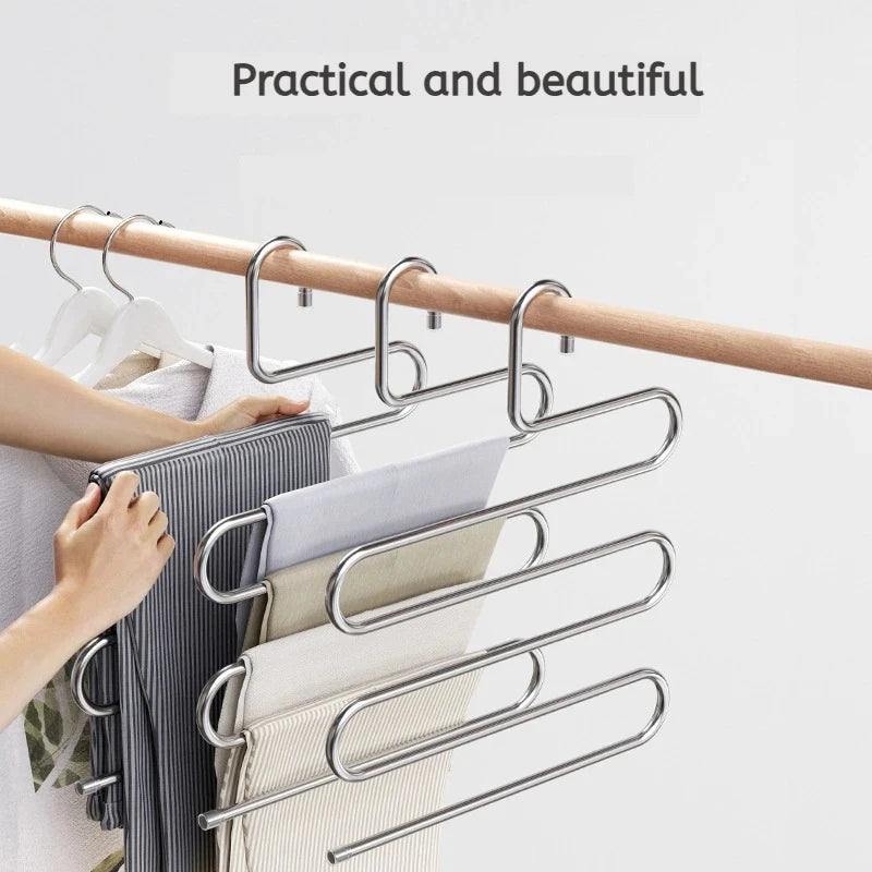 5-Layer Stainless Steel Pants Hanger Rack | Wardrobe Organizer Pants Hanger Rack QXL