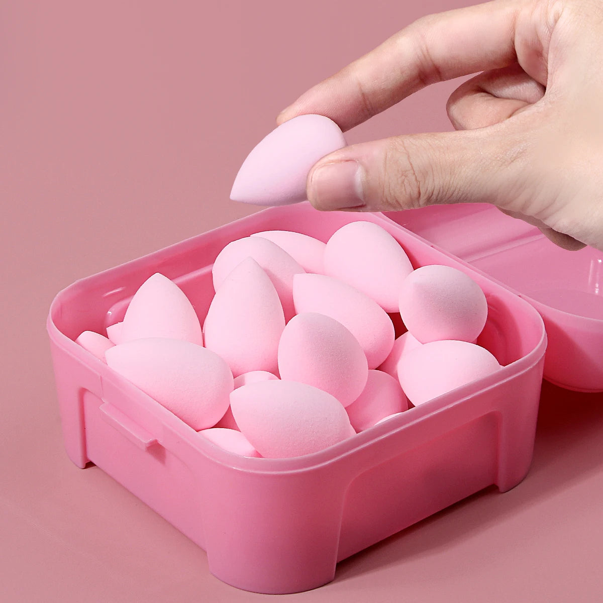 26-Pc Mini Pink Makeup Sponges with Storage Box | KOSSHOW Makeup Sponge Set QXL