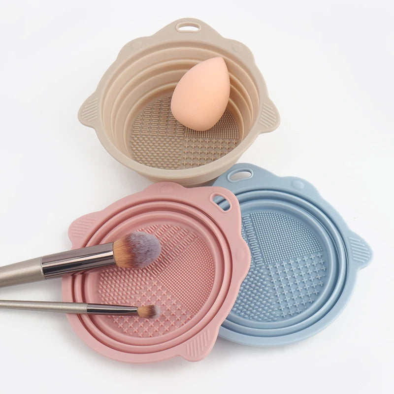 Foldable Silicone Makeup Brush Cleaning Bowl & Scrubber Brush Cleaning Bowl QXL