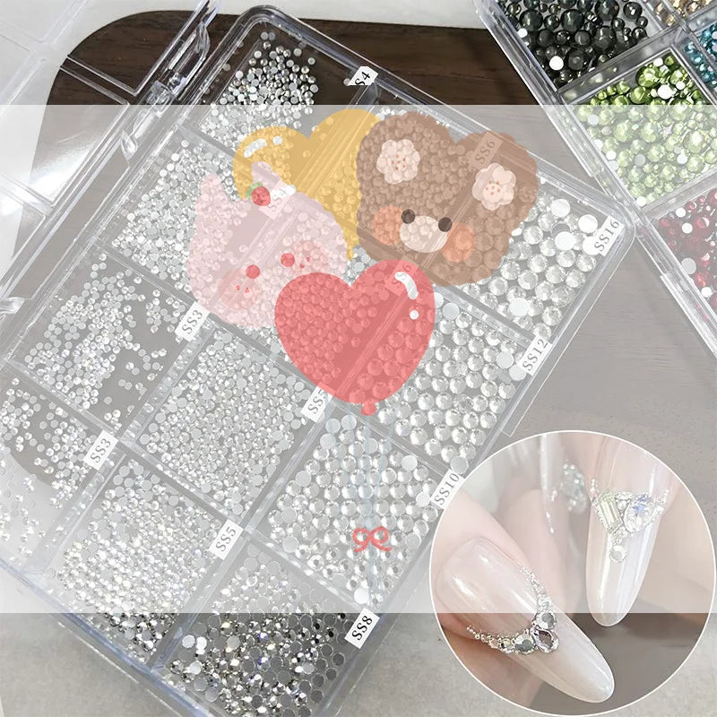 12-Grid Crystal Flatback Nail Rhinestones | DIY Nail Art Nail Art Rhinestones QXL