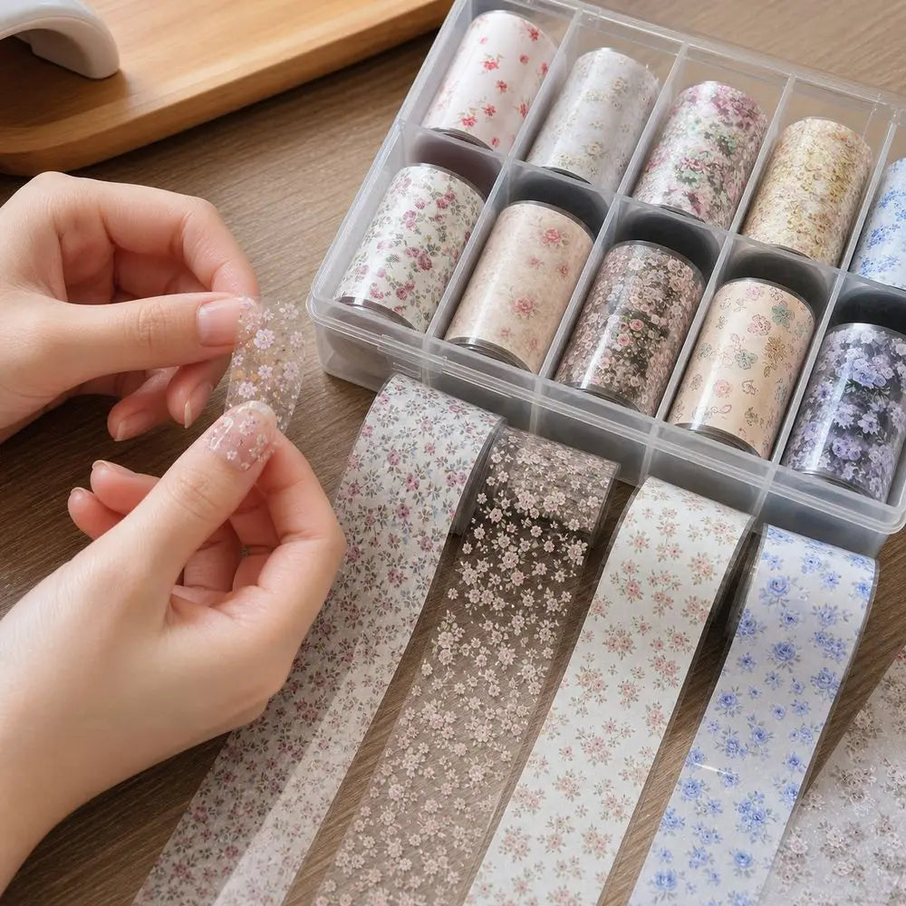 Lace Rose Nail Foil Stickers | Black & White Sequin Transfer Nail Foil Stickers QXL