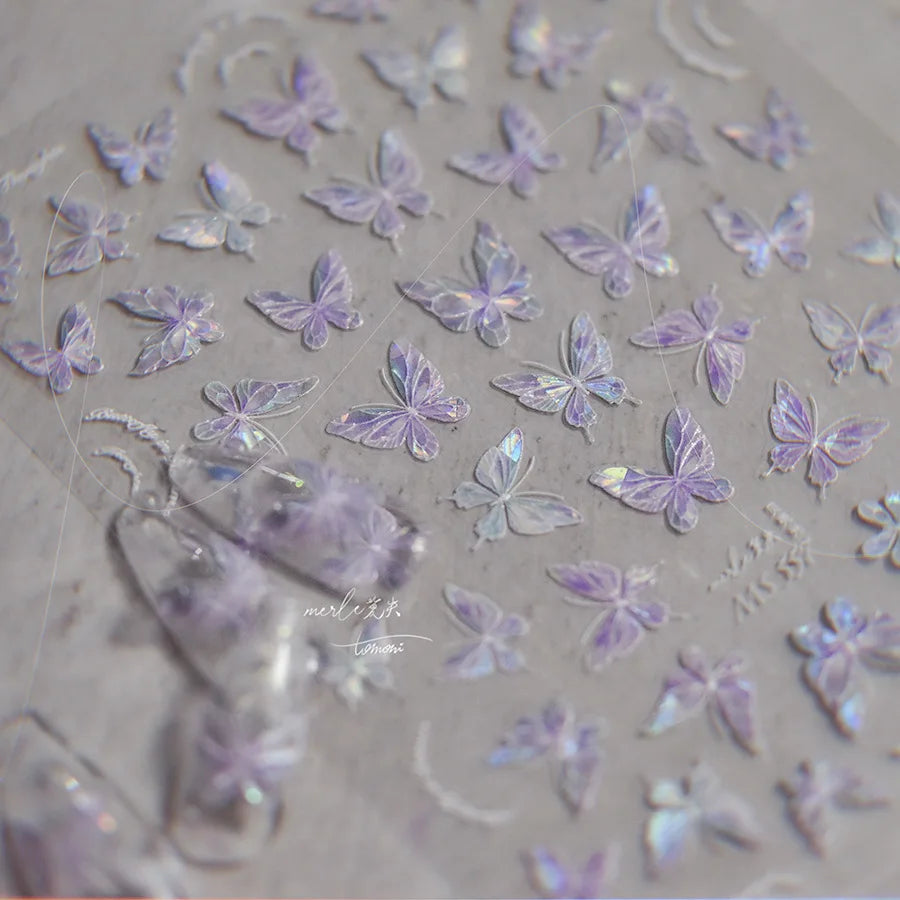 5D Aurora Butterfly Nail Stickers | Pink Shell Shining Decals
