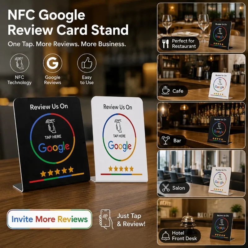NFC Google Review Card Stand NTAG215 Tap Sign | 1 or 5 Pack NFC Review Stand QXL