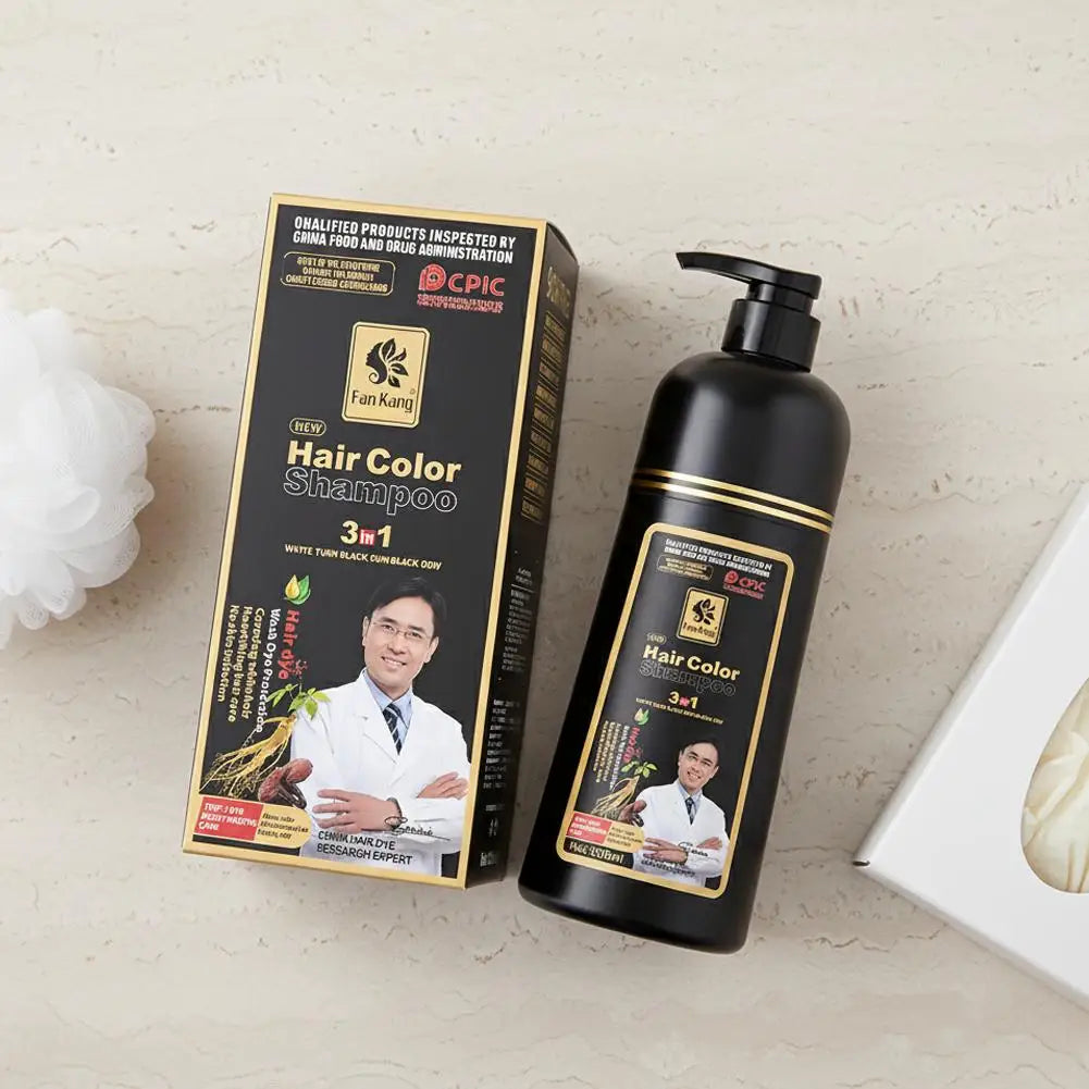 3-in-1 Black Hair Dye Shampoo | Gray Coverage 500ml Herbal Hair Dye Shampoo QXL