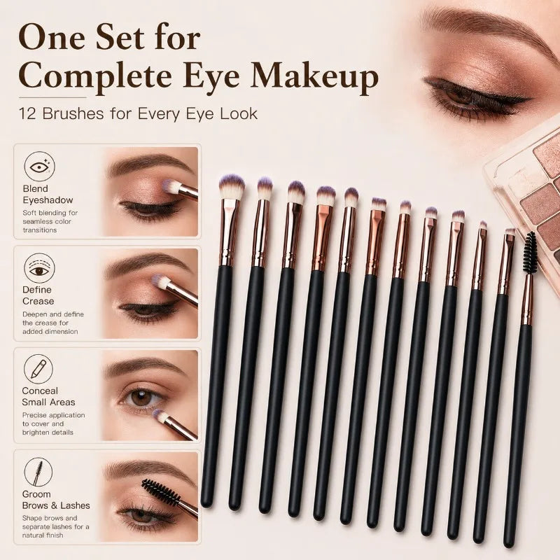 12-Piece Eye Makeup Brush Set – Blending, Shading & Brow Eye Makeup Brush Set QXL