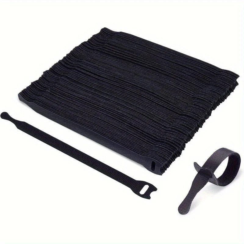 200-Pack Reusable Hook & Loop Cable Ties 8"×0.5" | Black Reusable Cable Ties QXL