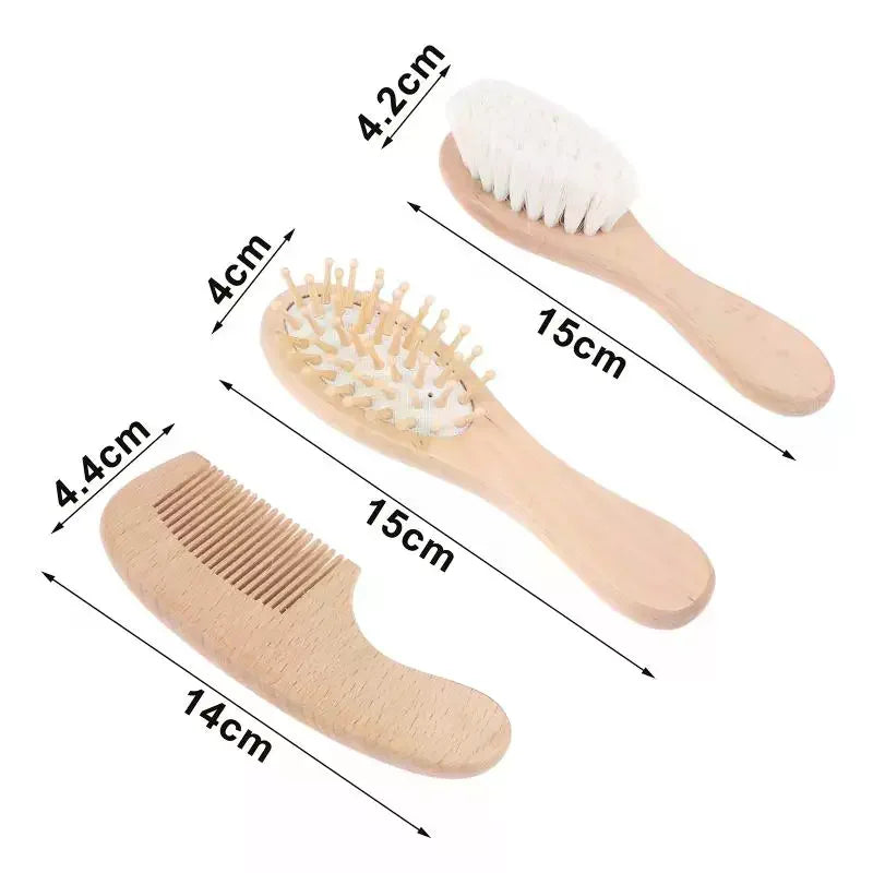 Baby Beech Wood Cushion Comb & Wool Brush Set | 2/3 Pcs Baby Grooming Set QXL