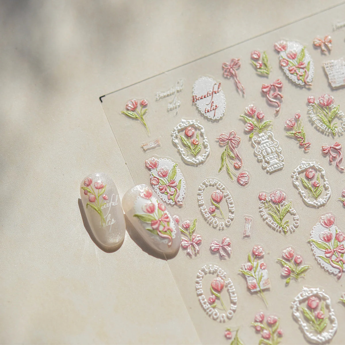 5D Blue Star Floral Nail Stickers | Embossed Tulip Decals Nail Art Stickers QXL
