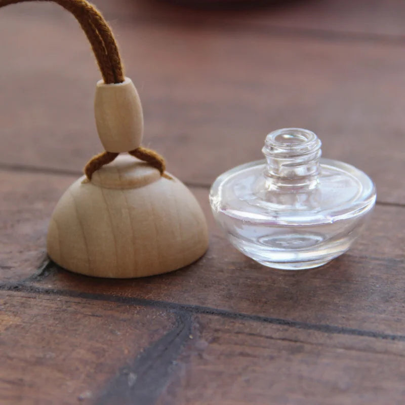 8ml Glass Car Perfume Pendant Bottle | Wooden Cap Refillable Perfume Pendant Bottle QXL