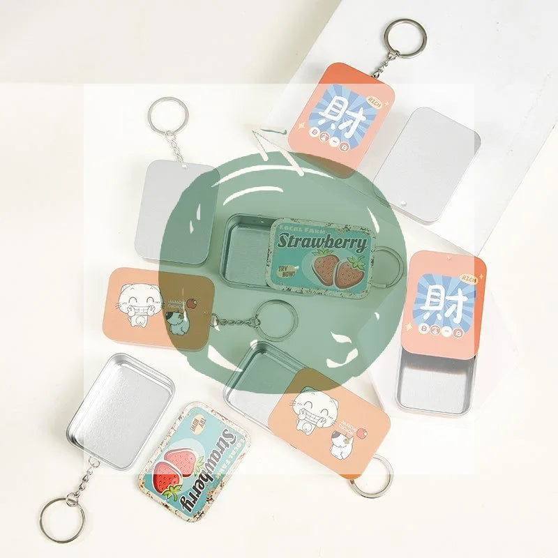 Slide Top Tin Box | Metal Storage Container with Keyring Slide Tin Storage Box QXL