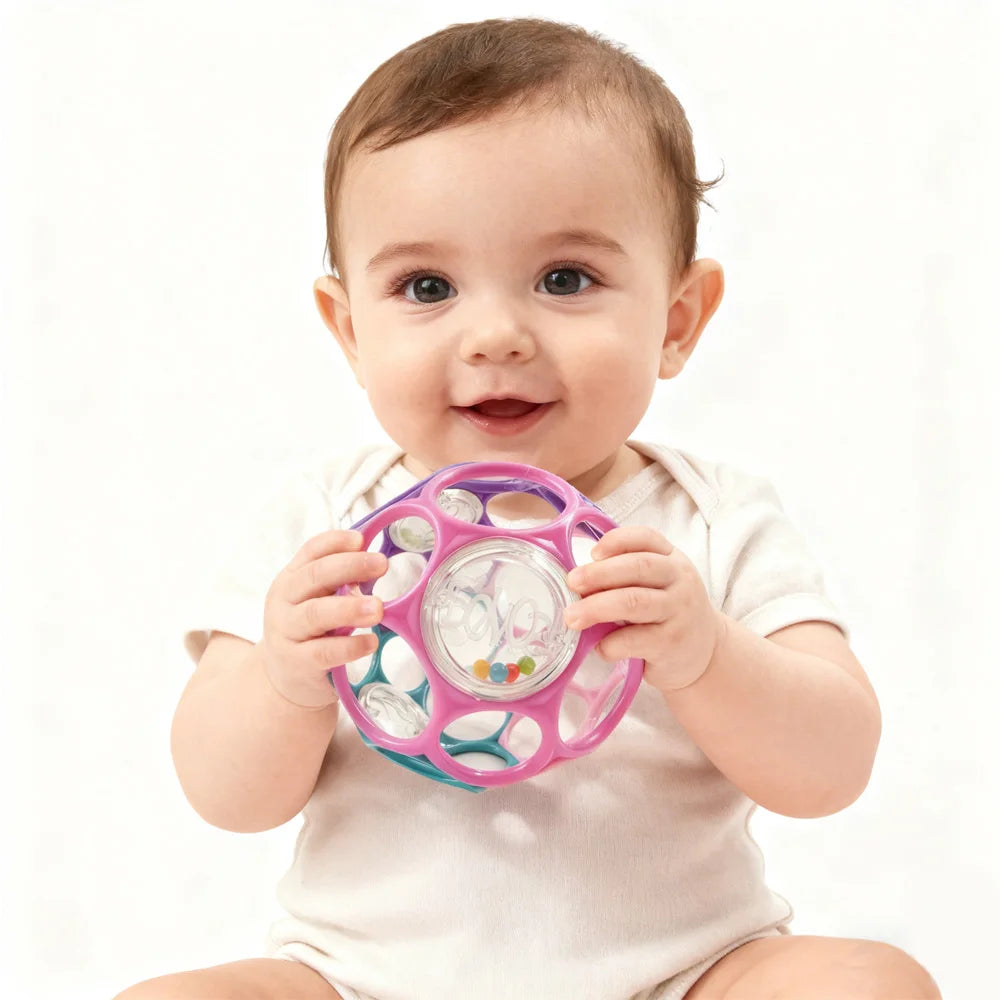 Soft Baby Grasping Ball Rattle with Bell | Sensory Toy Baby Sensory Rattle QXL