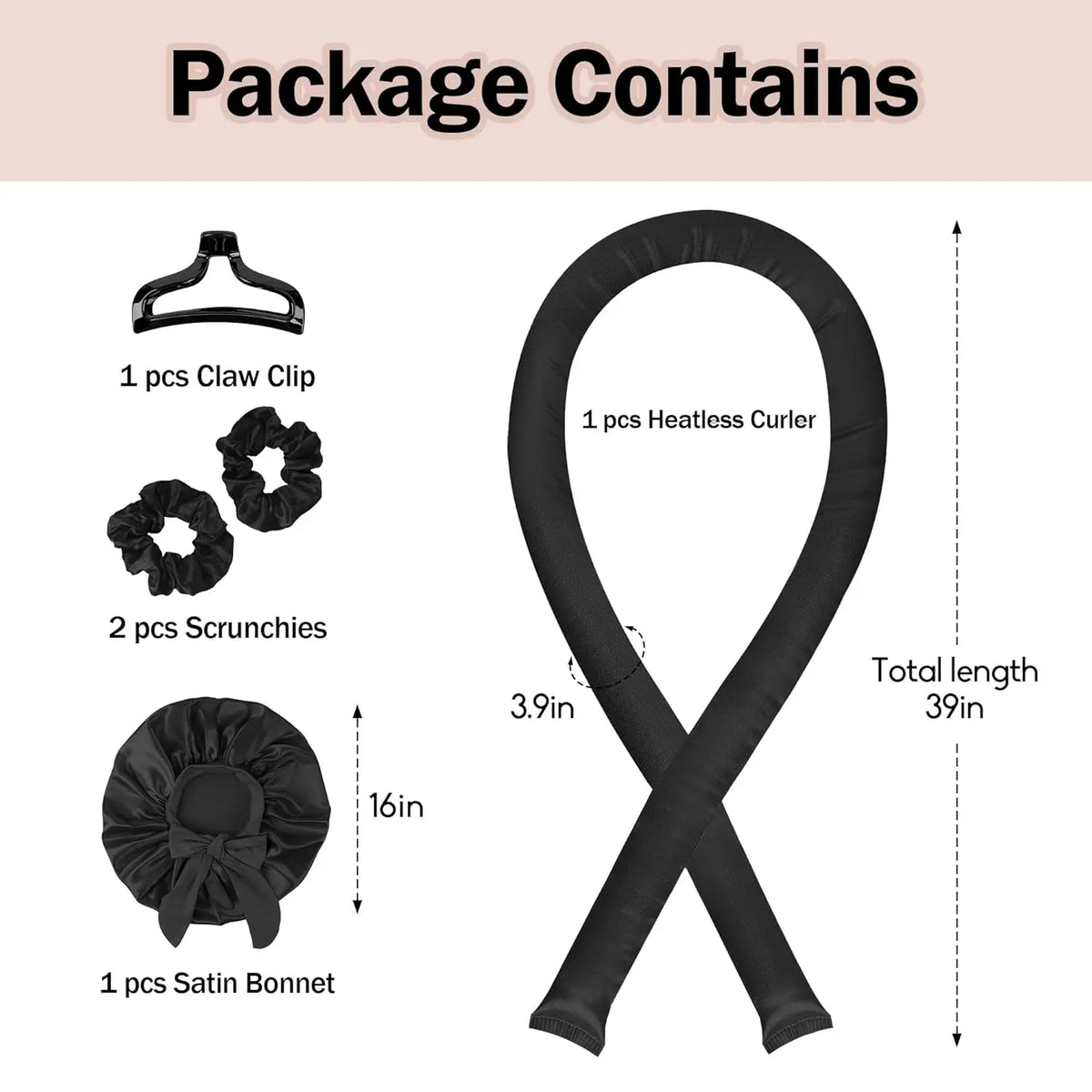 Heatless Hair Curler & Satin Sleep Cap Set | Foam Roller Kit Heatless Hair Curler Set QXL