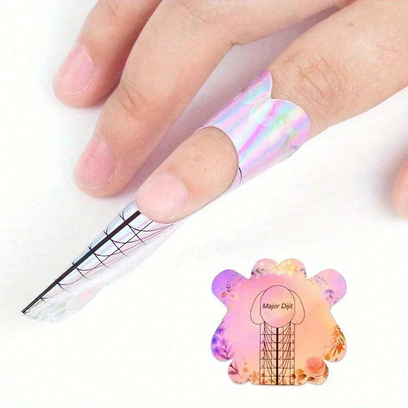 100-Pc French Nail Tip Stencil Stickers | UV Gel Extension Forms Nail Extension Forms QXL