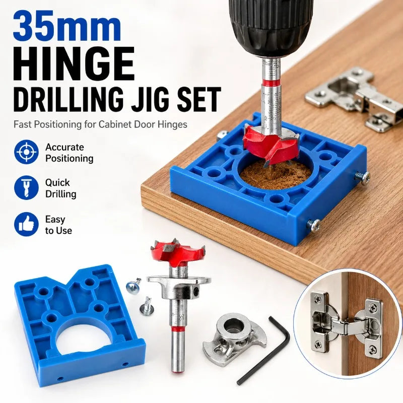 35mm Hinge Drilling Jig Set | Hole Locator & Boring Bit Hinge Drilling Jig QXL