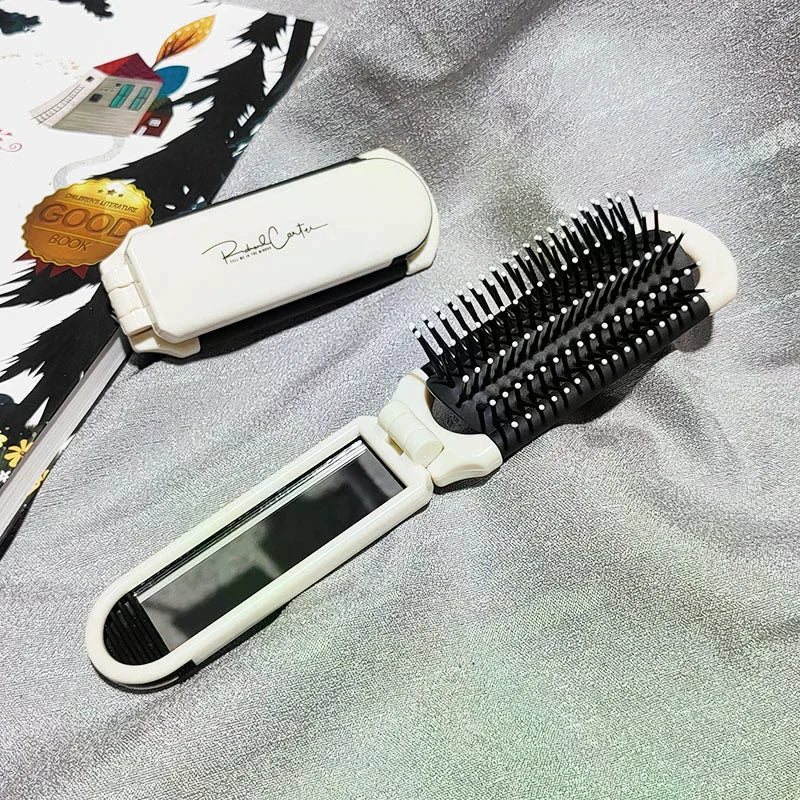 Foldable Travel Hair Brush with Mirror | Anti-Static Mini Comb Foldable Hair Brush QXL