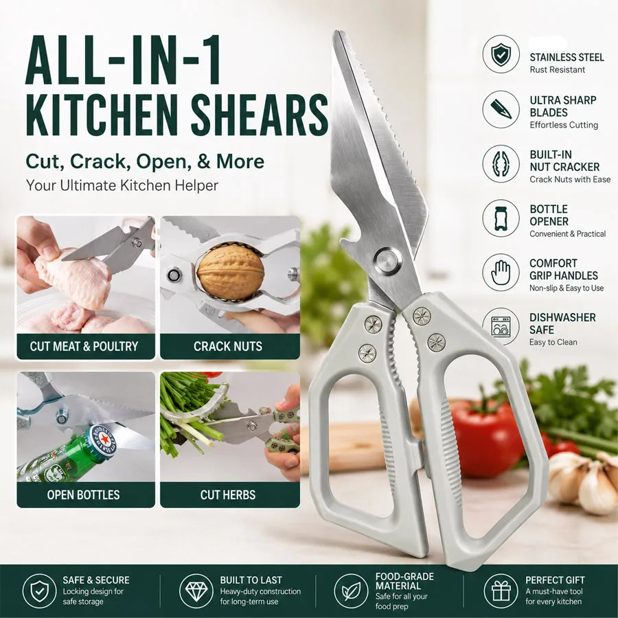 Multifunctional Kitchen Scissors | Bone Cutter & Bottle Opener Kitchen Scissors QXL