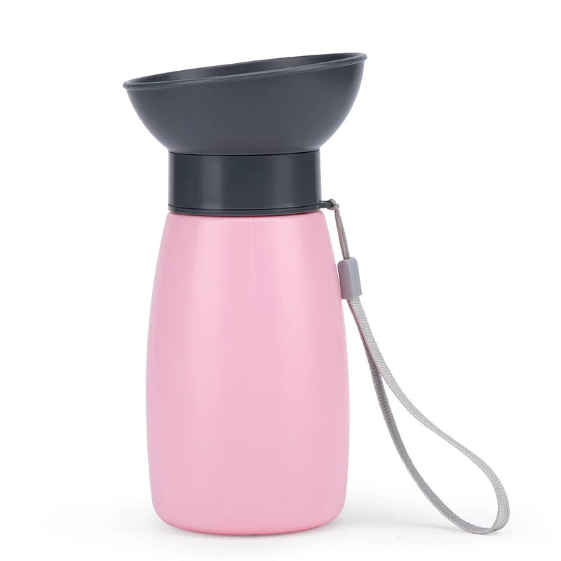 600mL Portable Dog Water Bottle | One-Hand Squeeze Rigid Bowl Pet Travel Water Bottle QXL Pink