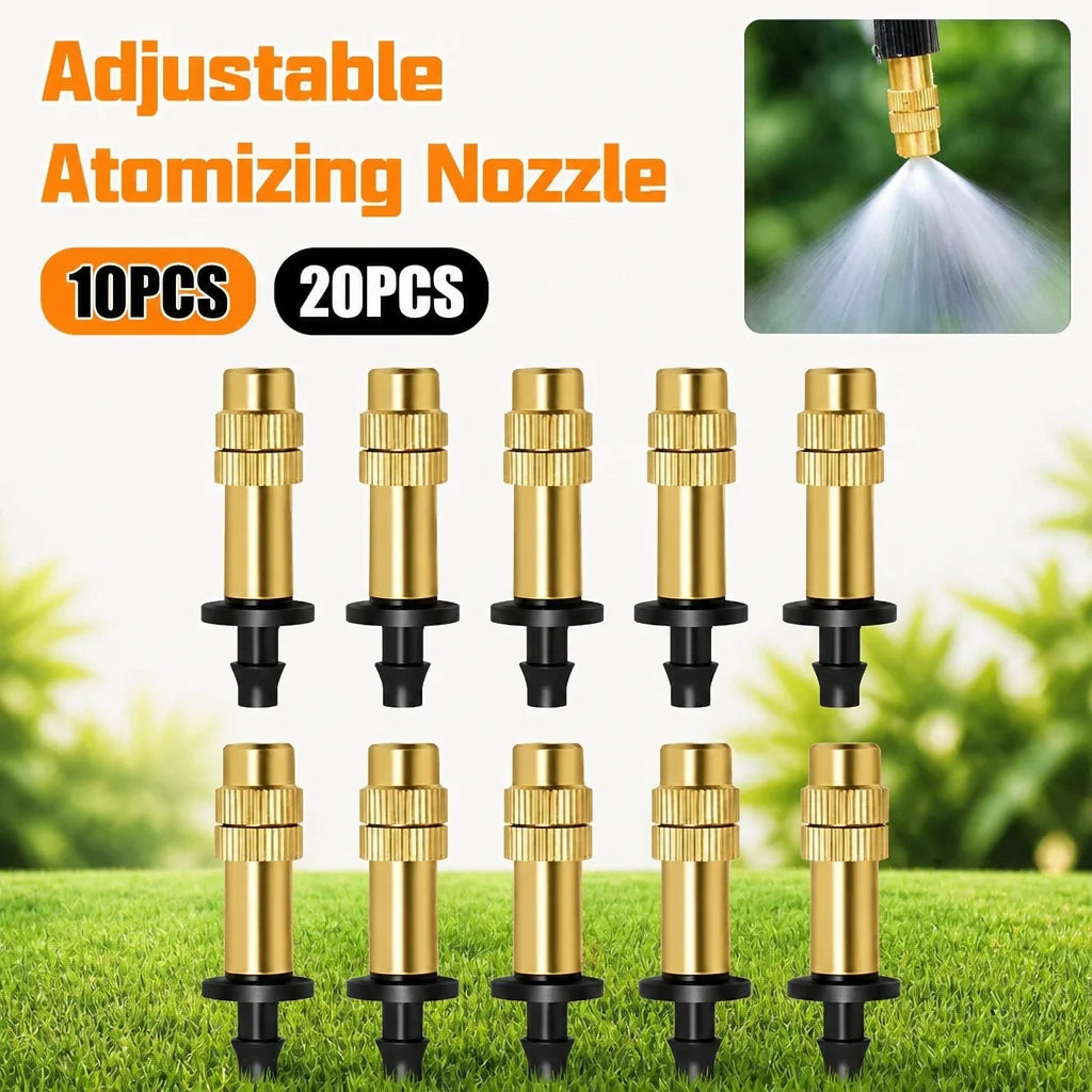 20-Pack Adjustable Brass Atomizing Mist Nozzles for Gardens Irrigation Mist Nozzle QXL