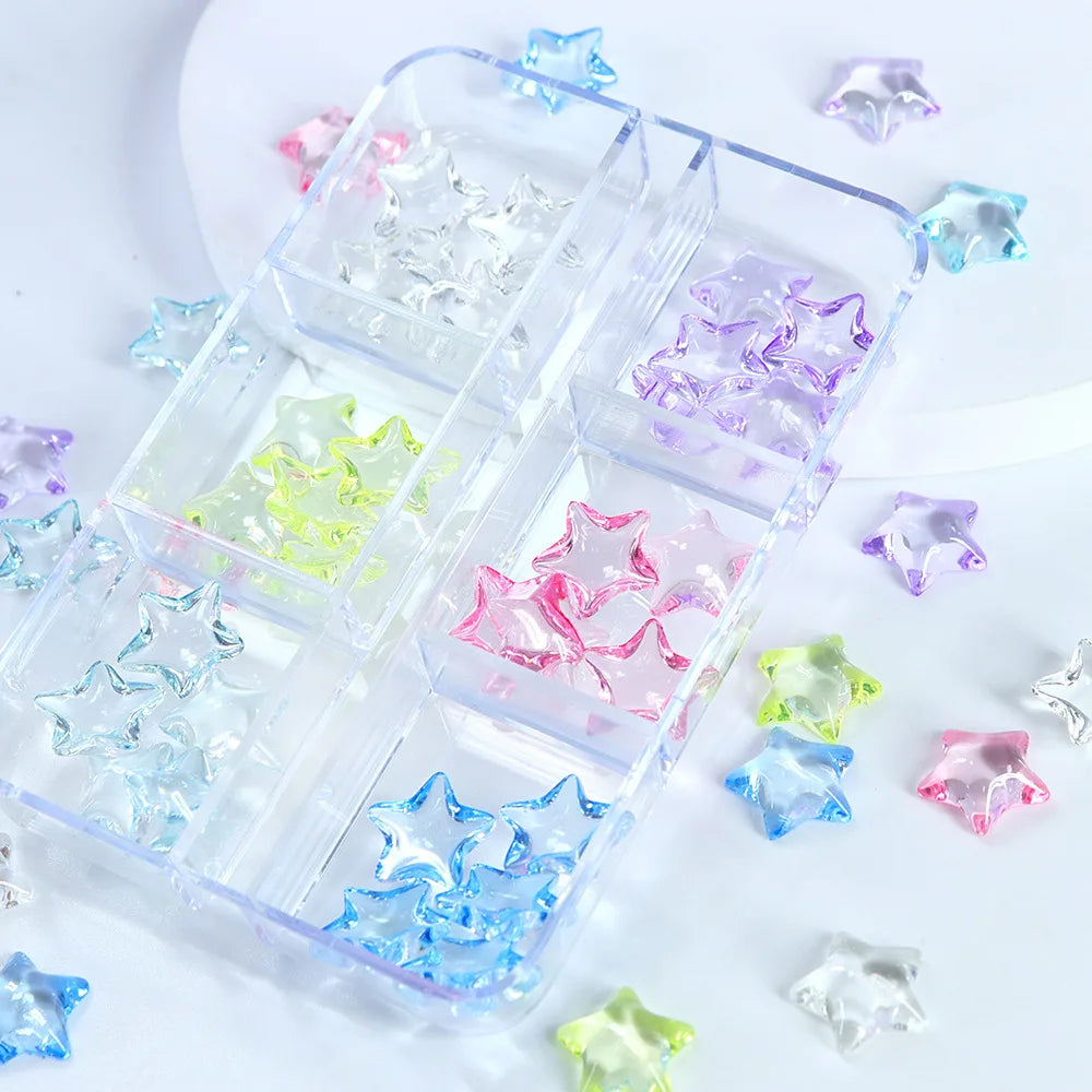 Kawaii Star Resin Nail Charms – 30pc 3D Colorful Decorations Nail Art Charms QXL One Box